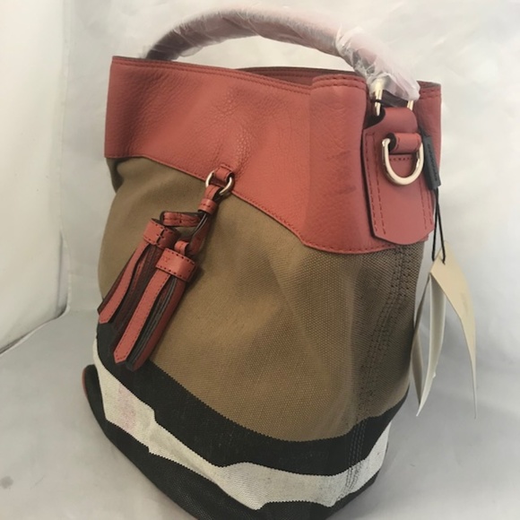 Burberry Handbags - Burberry Grainy Canvas Ashby Tassel Cinnamon Red